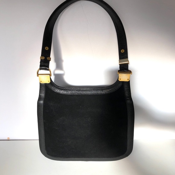 VTG Coblentz Convertible Black Suede Tri-Fold Handbag Shoulder Bag Gold Hardware - Picture 11 of 11